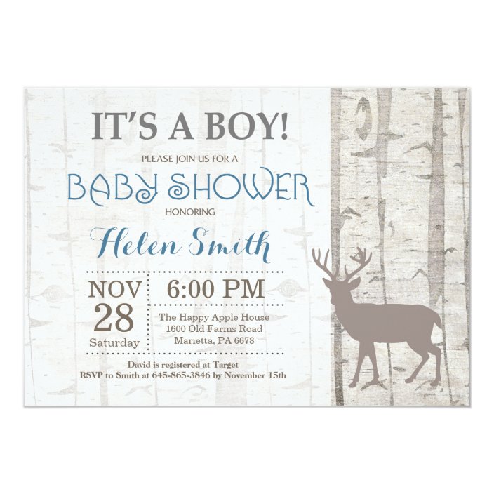 woodland deer baby shower invitations