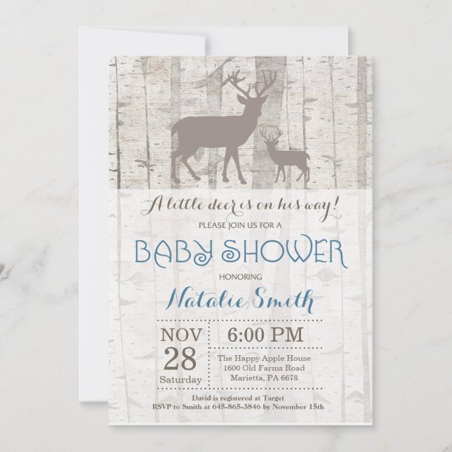 Deer Boy Baby Shower Invitation Rustic Woodland (Front)