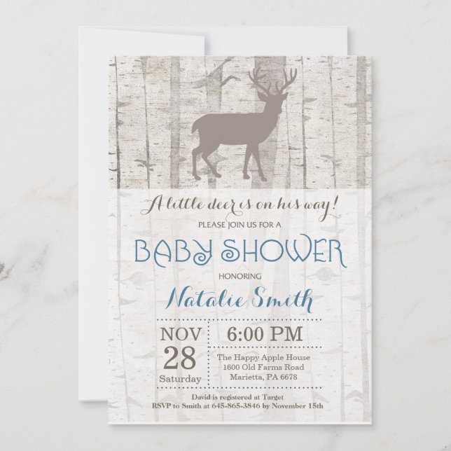Deer Boy Baby Shower Invitation Rustic Woodland (Front)