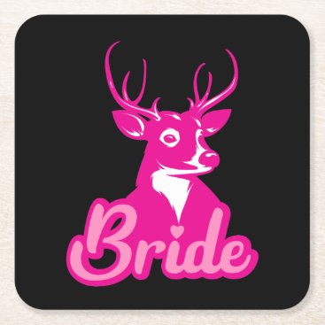 Deer Bride, Deer Girls, Women Deer, Bachlorette Square Paper Coaster Deer Bride, Deer Girls, Women Deer, Bachlorette Square Paper Coaster