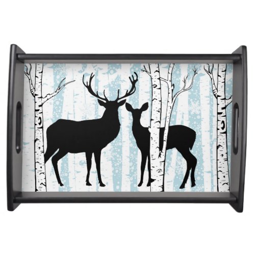 Deer Buck and Doe Birch Blue Sky Serving Tray