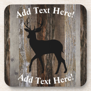 Deer Buck Antlers Vintage Wood Rustic Wood Beverage Coaster