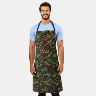 Deer Buck Camouflage Add Name Initials Brown Apron