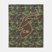 Deer Buck Camouflage Add Name Initials Brown Fleece Blanket (Front)