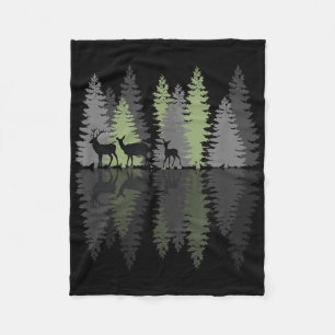 Deer Buck Doe Fawn Pine Trees Wilderness Love Camp Fleece Blanket