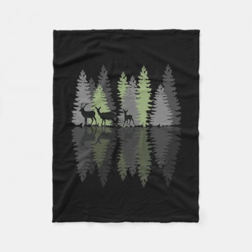 Deer Buck Doe Fawn Pine Trees Wilderness Love Fleece Blanket