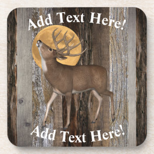 Deer Buck Full Moon Vintage Wood Rustic Wood Beverage Coaster