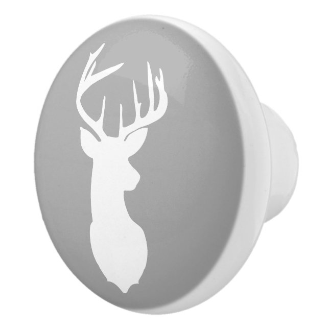 Deer Buck Head Ceramic Knob Drawer Pull / Gray (Right)