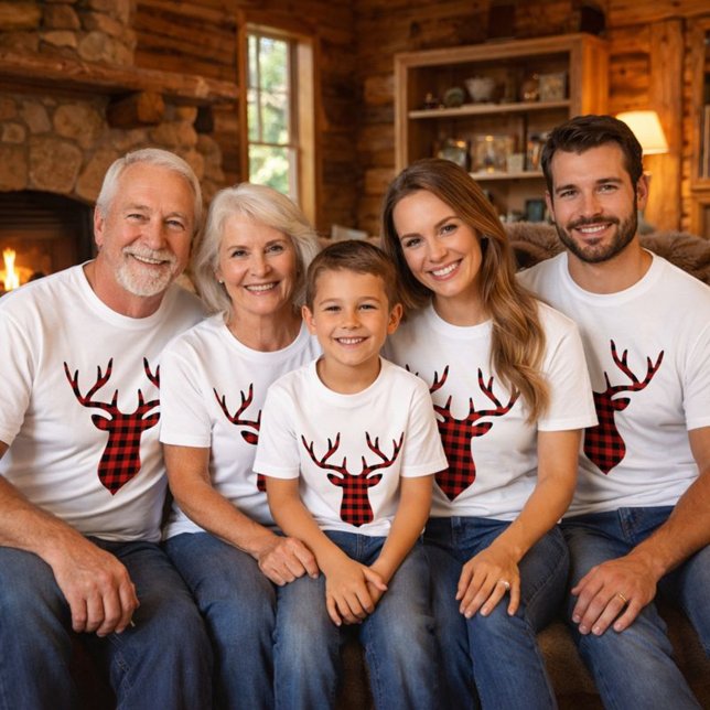 Deer Buck Head Silhouette Red and Black Plaid T-Shirt (Creator Uploaded)