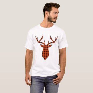 Deer Buck Head Silhouette Red and Black Plaid