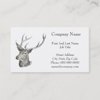 Deer Buck Head with Antlers Black and White Art Business Card