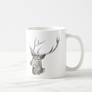 Deer Buck Head with Antlers Black and White Art Coffee Mug