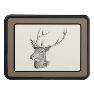 Deer Buck Head with Antlers Black and White Art Hitch Cover