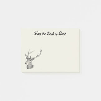 Deer Buck Head with Antlers Black and White Art Post-it Notes