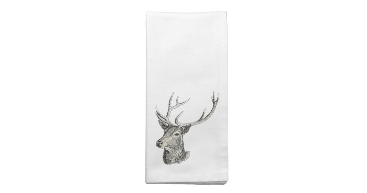 Deer Buck Head With Antlers Drawing Cloth Napkin Zazzle Com