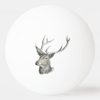 Deer Buck Head With Antlers Drawing Ping-pong Ball by ThatShouldbeaShirt at Zazzle