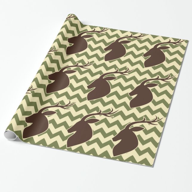 Deer Buck Head with Chevron Wrapping Paper (Unrolled)