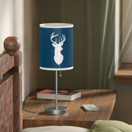 Deer Buck Hunter Nursery Lamp Navy Blue White Trim