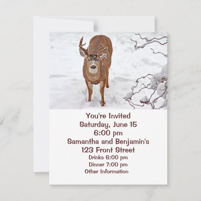 Deer Buck in Winter Snow Invitation (Front)