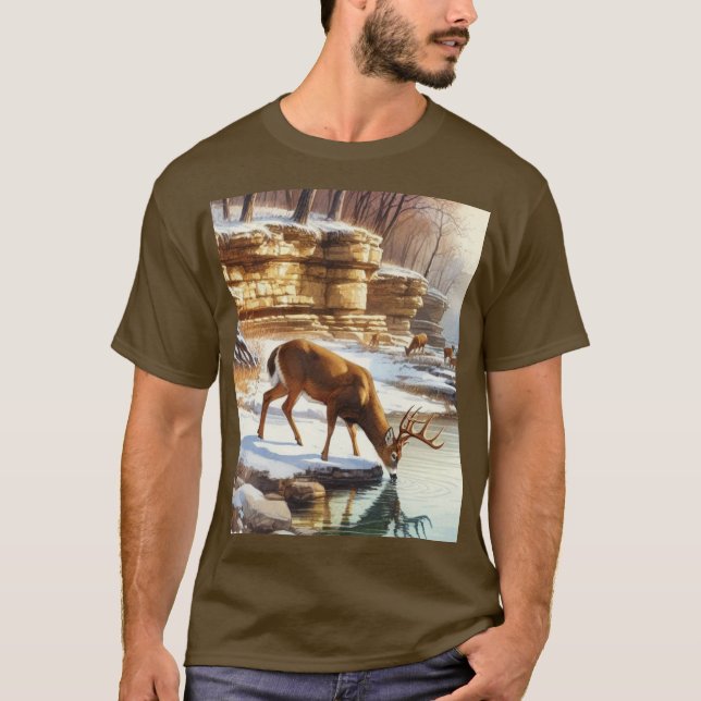 Deer Buck in Winter Wildlife  T-Shirt (Front)