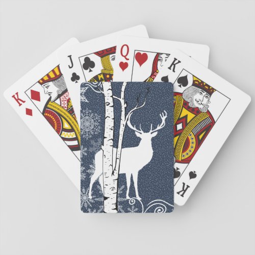 Deer Buck in Wintry Birch Forest Playing Cards