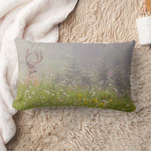 Deer Buck  Mount Rainier National Park Lumbar Pillow