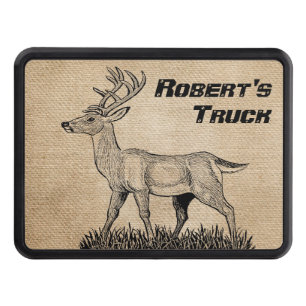 Deer Buck on Burlap Personalized Truck Tow Hitch Cover