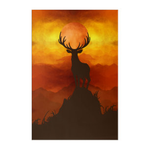 Deer Buck on top of Mountain with sunset Acrylic Print