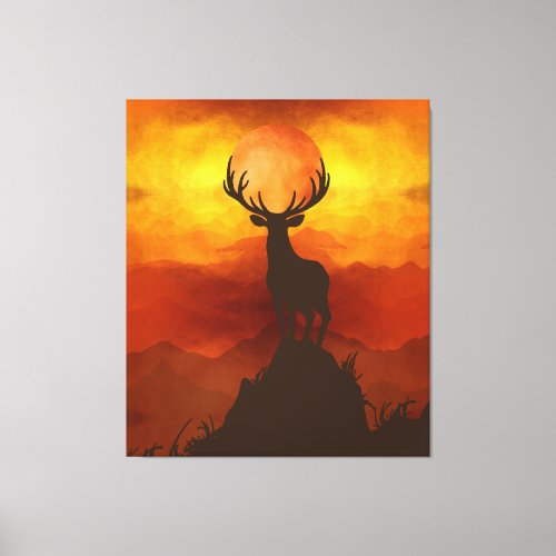 Deer Buck on top of Mountain with sunset Canvas Print