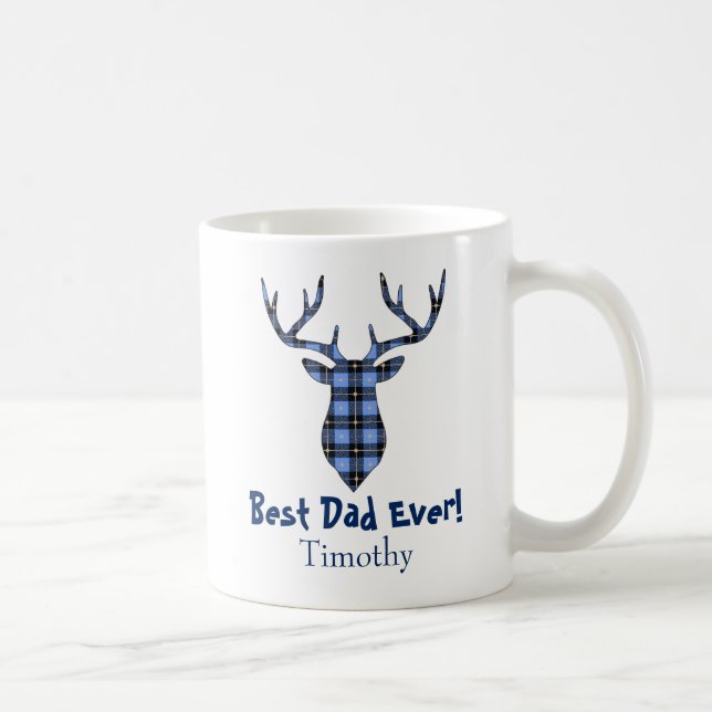 Deer Buck Plaid Blue and Black Coffee Mug (Right)