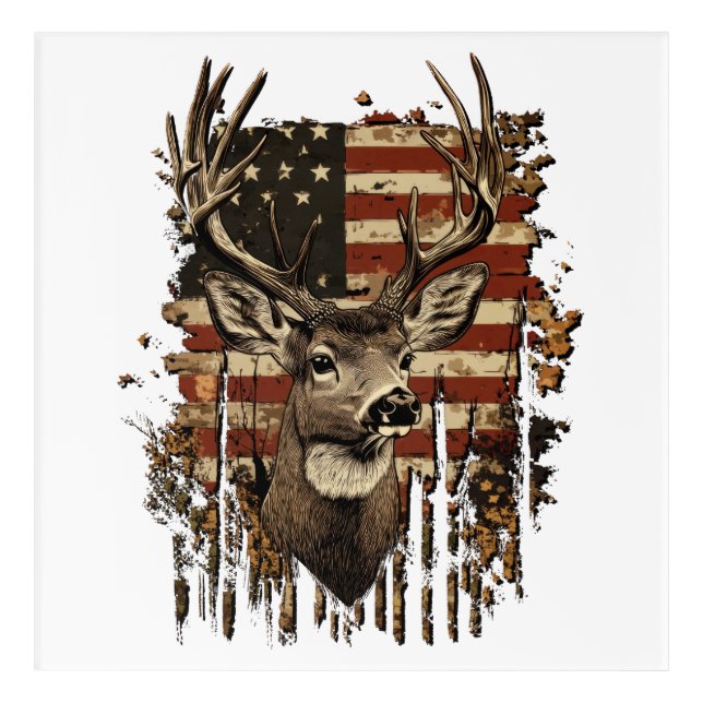 Deer, Buck Season USA Flag Acrylic Print (Front)