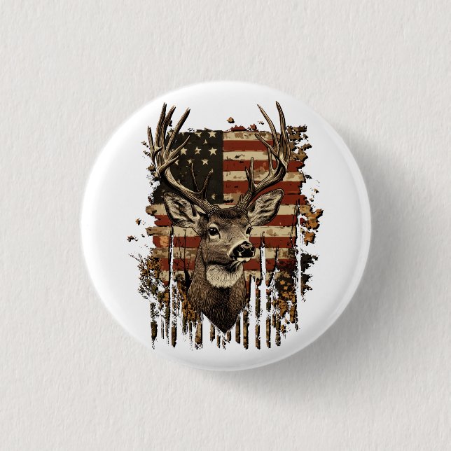 Deer, Buck Season USA Flag Button (Front)