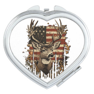 Deer, Buck Season USA Flag Compact Mirror