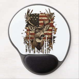 Deer, Buck Season USA Flag Gel Mouse Pad