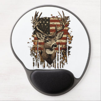Deer, Buck Season USA Flag Gel Mouse Pad
