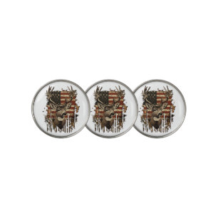 Deer, Buck Season USA Flag Golf Ball Marker