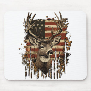 Deer, Buck Season USA Flag Mouse Pad