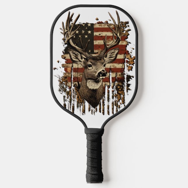 Deer, Buck Season USA Flag Pickleball Paddle (Front)