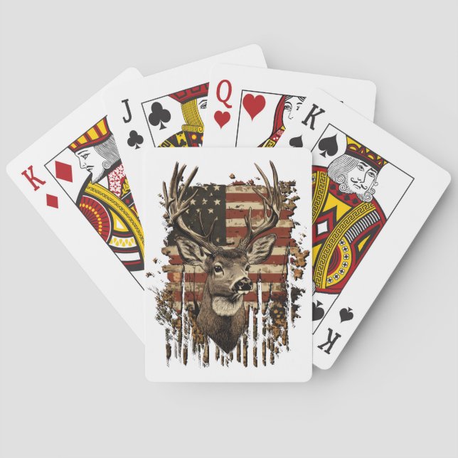 Deer, Buck Season USA Flag Poker Cards (Back)