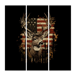 Deer, Buck Season USA Flag Triptych