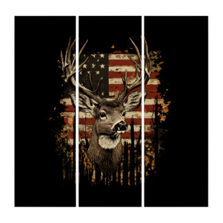 Deer, Buck Season USA Flag Triptych