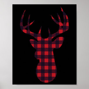 Deer Buck Silhouette Red Plaid Matching Christmas Poster