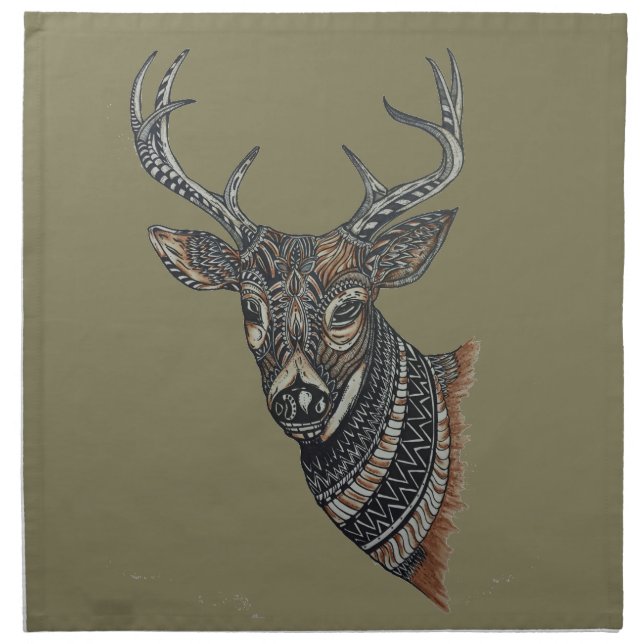 Deer Buck with Intricate Design Cloth Napkin (Front)