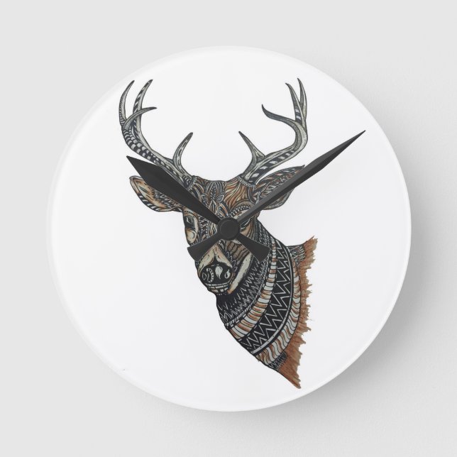 Deer Buck with Intricate Design Round Clock (Front)