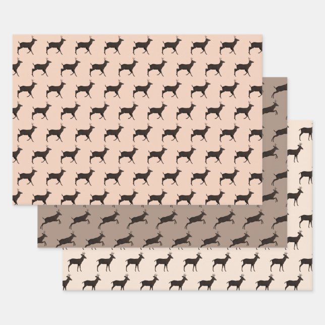 Deer Bucks Jumping Standing pattern Wrapping Paper Sheets (Set)