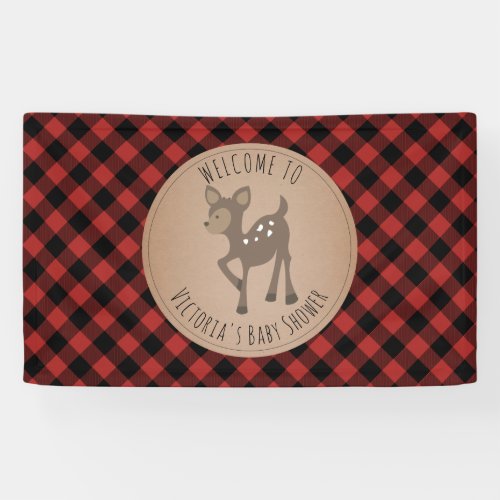 Deer Buffalo Plaid Baby Shower Welcome Banner