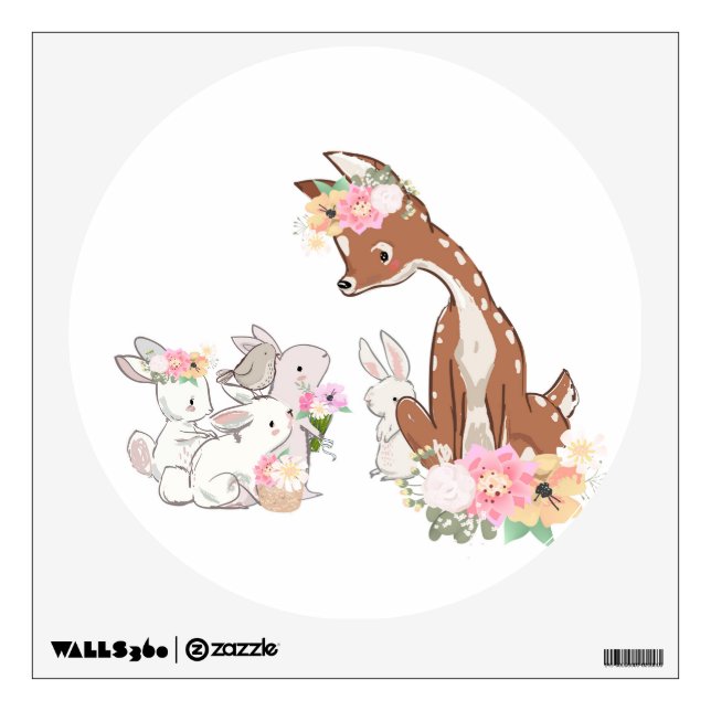 Deer Bunny Boho Woodland Fabric Wall Decal Sticker (Front)