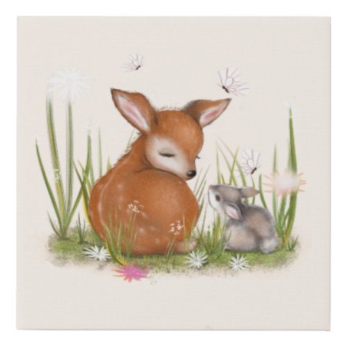 Deer Bunny Butterfly Faux Canvas Print