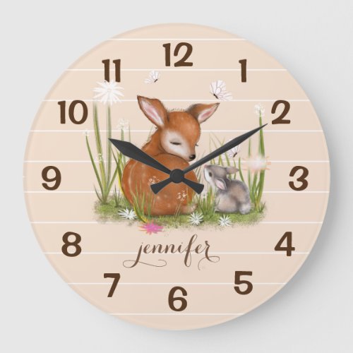 Deer Bunny Butterfly Large Clock