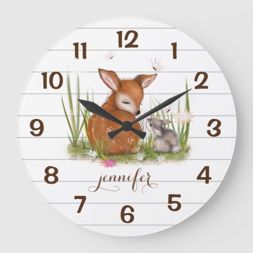 Deer Bunny Butterfly Large Clock